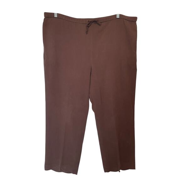 Soft Surroundings 100% Silk Wide Leg Pants Womens XLP Brown High Waisted Pullon - Picture 1 of 7